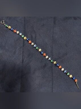 Vintage Signed JORDAN 925 Sterling Multicolor Cats Eye Bead Bracelet